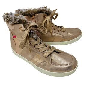 NEW! Justice Metallic Hi Top Sneaker Faux Fur Lace Up Pink - 9